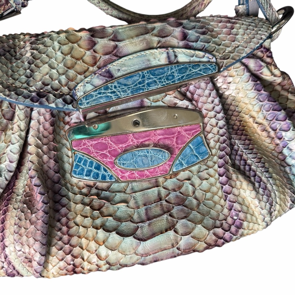 Prada Python Leather Small Shoulder Bag W/ Gunmetal Buckles - Picture 8 of 10